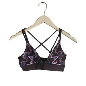 Mara Hoffman Black Purple Triangle Bikini Sports Bra Yoga Tribal Aztec size S